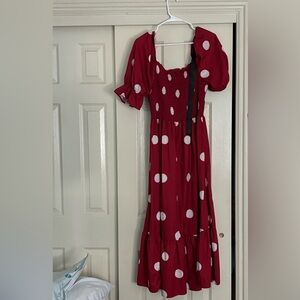 Polka Dot Tie Back Shirred
Bodice Dress